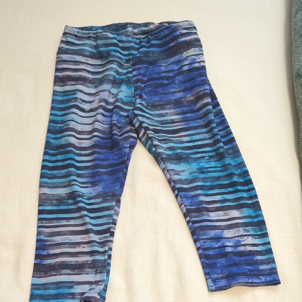 Marika Blue and Black Striped Leggings
